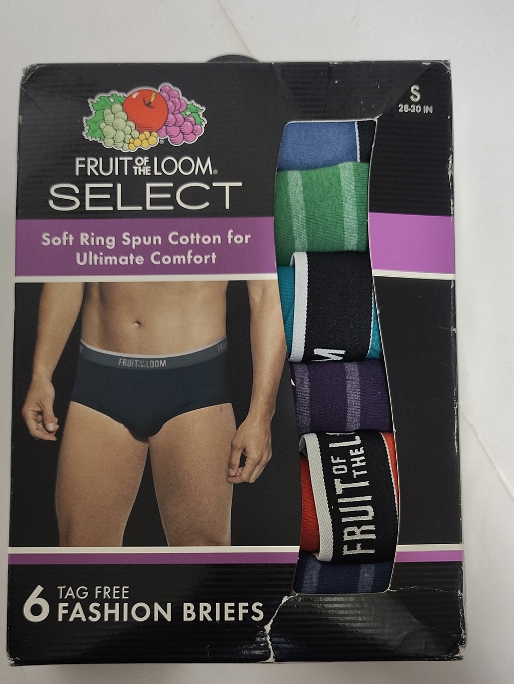 Rare* Fruit of the Loom Select Men's Fashion Briefs - 6 Pack - Size S 28-30